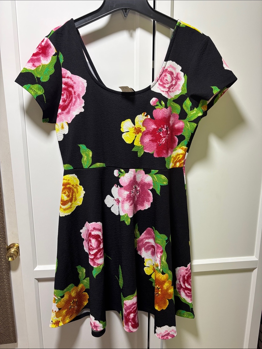 Derek Heart Black Dress with Pink and Yellow Floral Print